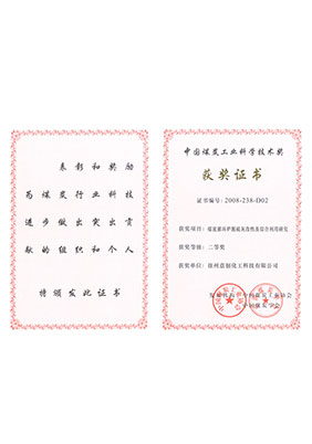 2008年煤泥循环脱硫灰改性及综合利用研究获二等奖